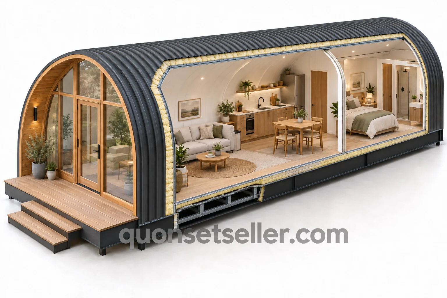 Single-level construction concept showing shell, interior, floor and chassis